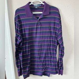 Ralph Lauren Purple Long-Sleeve Striped Polo with Yellow & Navy Accents